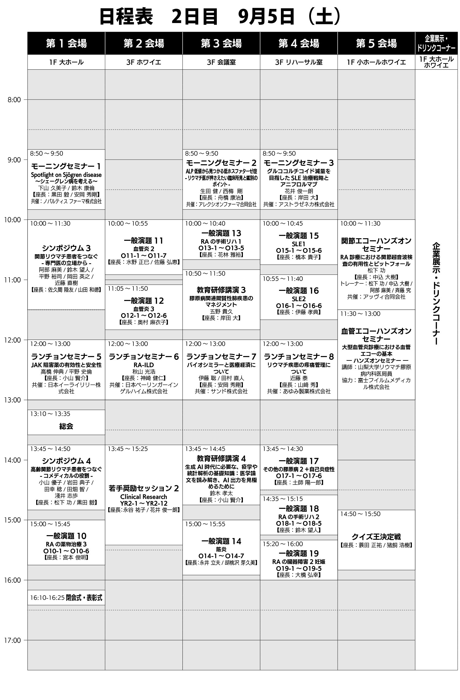 第37回日本リウマチ学会  中部支部学術集会日程表：２日目